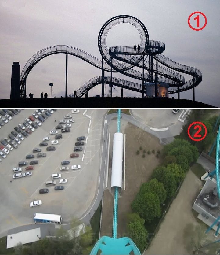 Two images of roller coaster from different angels. Relating to fear, phobias and painful memories.